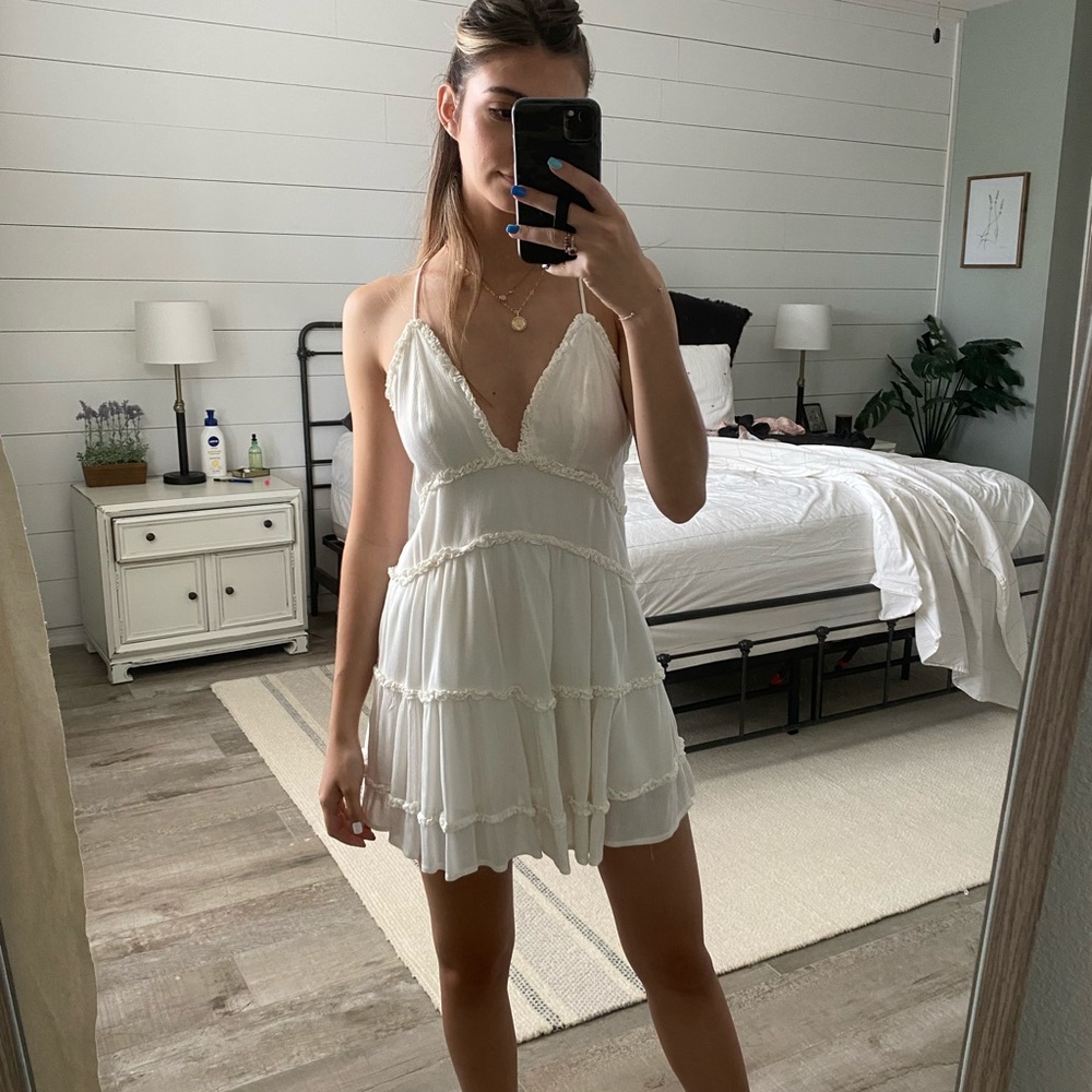 White Tiered Spaghetti Strap Mini Dress